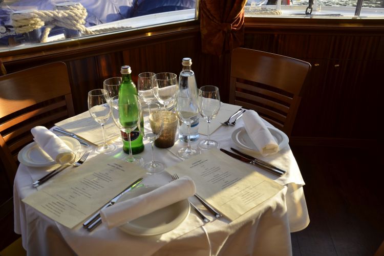 Table set up on boat