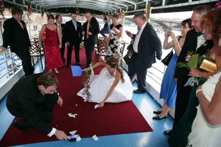 Wedding meal on boat